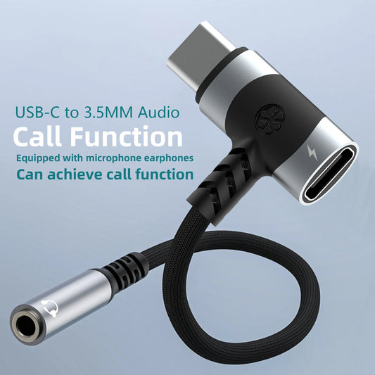 RDT USB C to 3.5mm earphones and charger adapter 2-in-1 C-type to Aux microphone jack, with PD 100W fast charging
