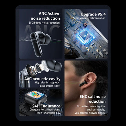 RDT New Full Touch Screen Headphones ANC Bluetooth 5.4 Noise Cancelling Earphones HiFi Stereo Wireless In-Ear ENC Earbuds With Mic