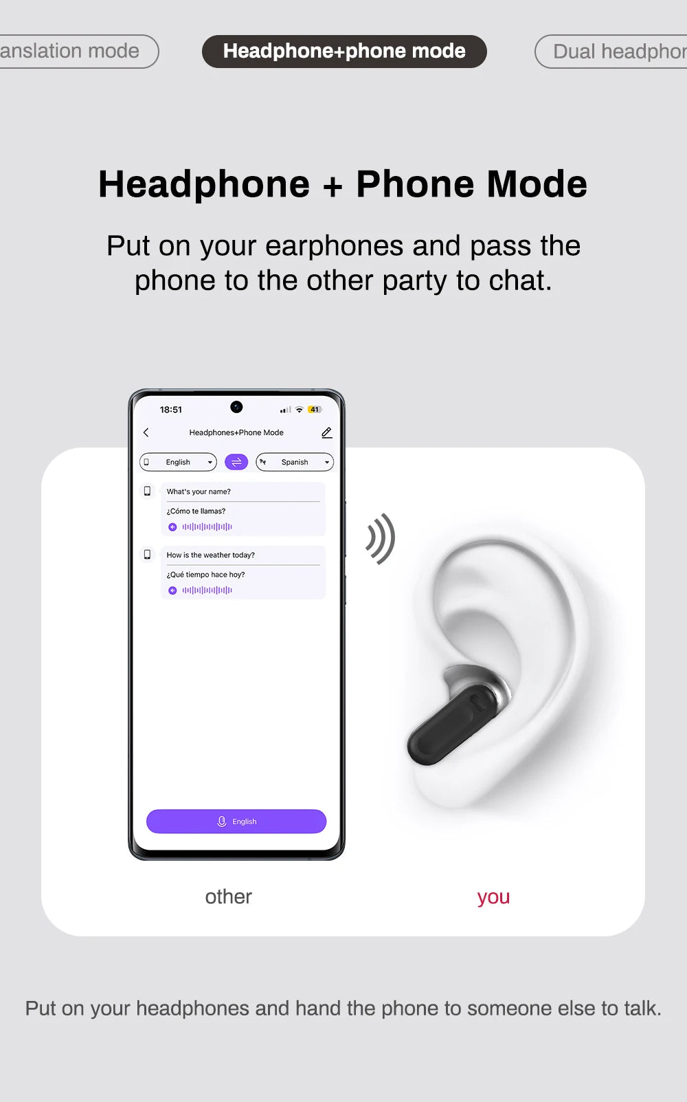 RDT Translator HTC NE20 New Bluetooth 6.0 Wireless Headphones Translation Earphones IPX4 Waterproof Rating Long Battery Life