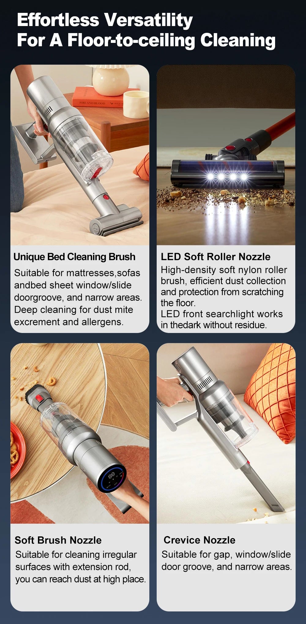 RDT VC205 Cordless Handheld Vacuum Cleaner,27000PA,Touch Screen Smart Dust Sensor