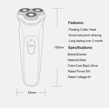 RDT Blackstone Electrical Rotary Shaver for Men 3D Floating Blade Washable Type-C USB Rechargeable