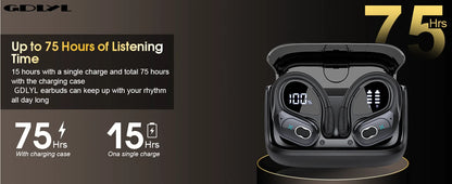 RDT TWS Sports Earbuds Bluetooth 5.4 Bass Wireless Headphones LED, Touch Hands-free Earphone Noise Cancelling, Waterproof