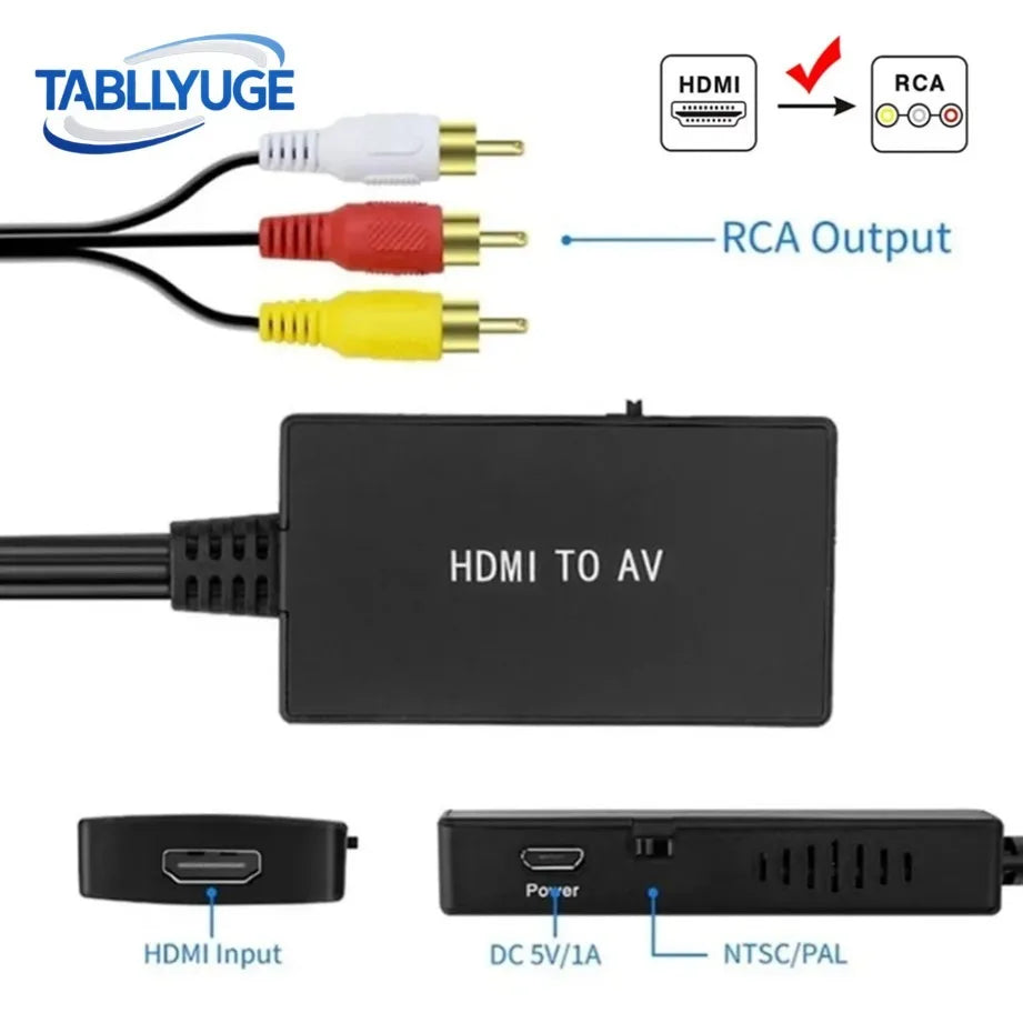 RDT HDMI-compatible To RCA AV/CVBS Adapter Video Converter Box Supports PAL/NTSC Compatible for TV, DVD, Blu-ray Player, HD Box