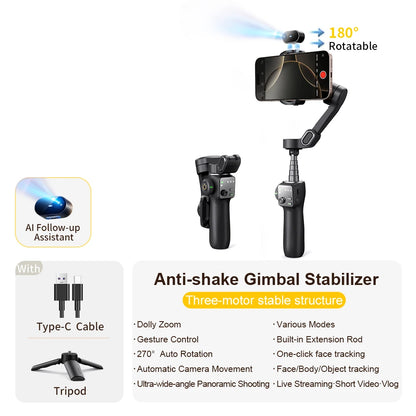 RDT 3-Axis Handheld Gimbal Phone Stabilizer with Extension Rod  8.0 Anti Shake Face Tracking for Phone Outdoor Shooting Vlog