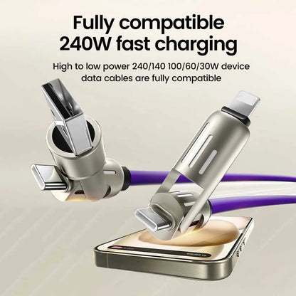 RDT 4 in 1 240W USB Type C Silicone Fast Charging Cable 5A USB Type C To Lightning Super Fast Charge Data Cable For iPhone 15 Xiaomi