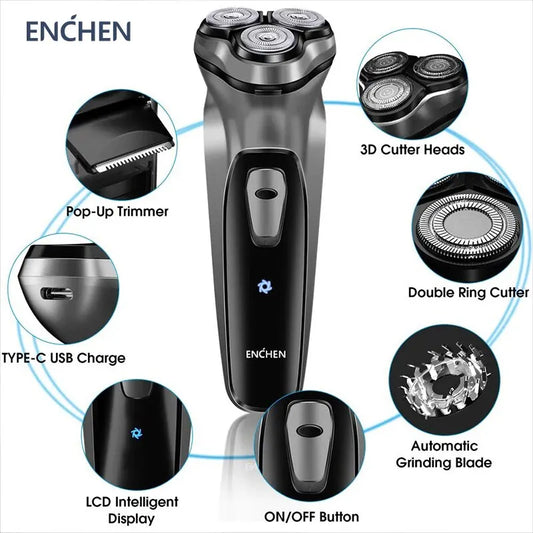RDT Blackstone Electrical Rotary Shaver for Men 3D Floating Blade Washable Type-C USB Rechargeable