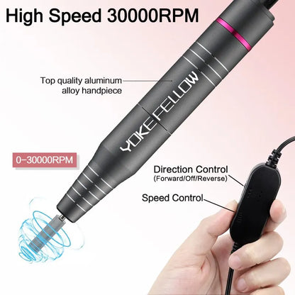 RDT Electric Nail Drill 30000RPM Kit for Acrylic Gel Nails Manicure Pedicure