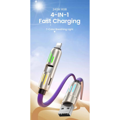 RDT 4 in 1 240W USB Type C Silicone Fast Charging Cable 5A USB Type C To Lightning Super Fast Charge Data Cable For iPhone 15 Xiaomi