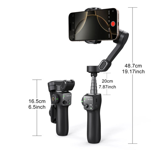 RDT 3-Axis Handheld Gimbal Phone Stabilizer with Extension Rod  8.0 Anti Shake Face Tracking for Phone Outdoor Shooting Vlog
