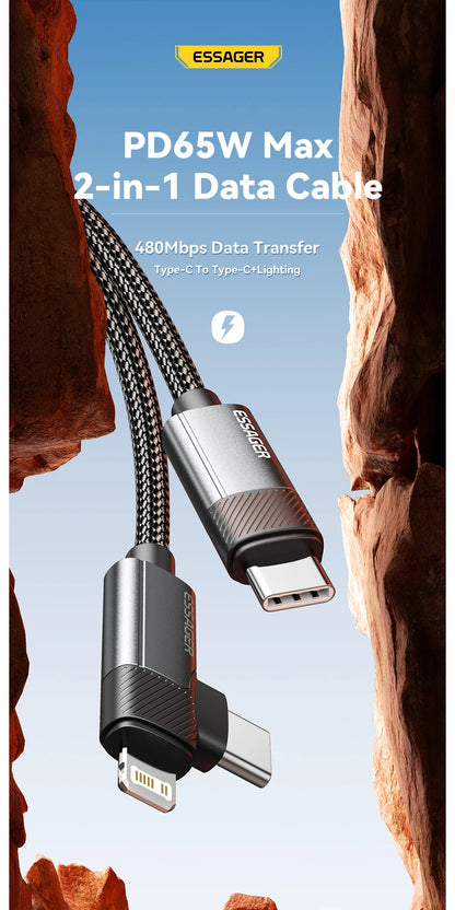 RDT 65W Max 2 in 1 Type C Lightning fast Wire For Samsung IPhone 14 13 12 11 Pro Max