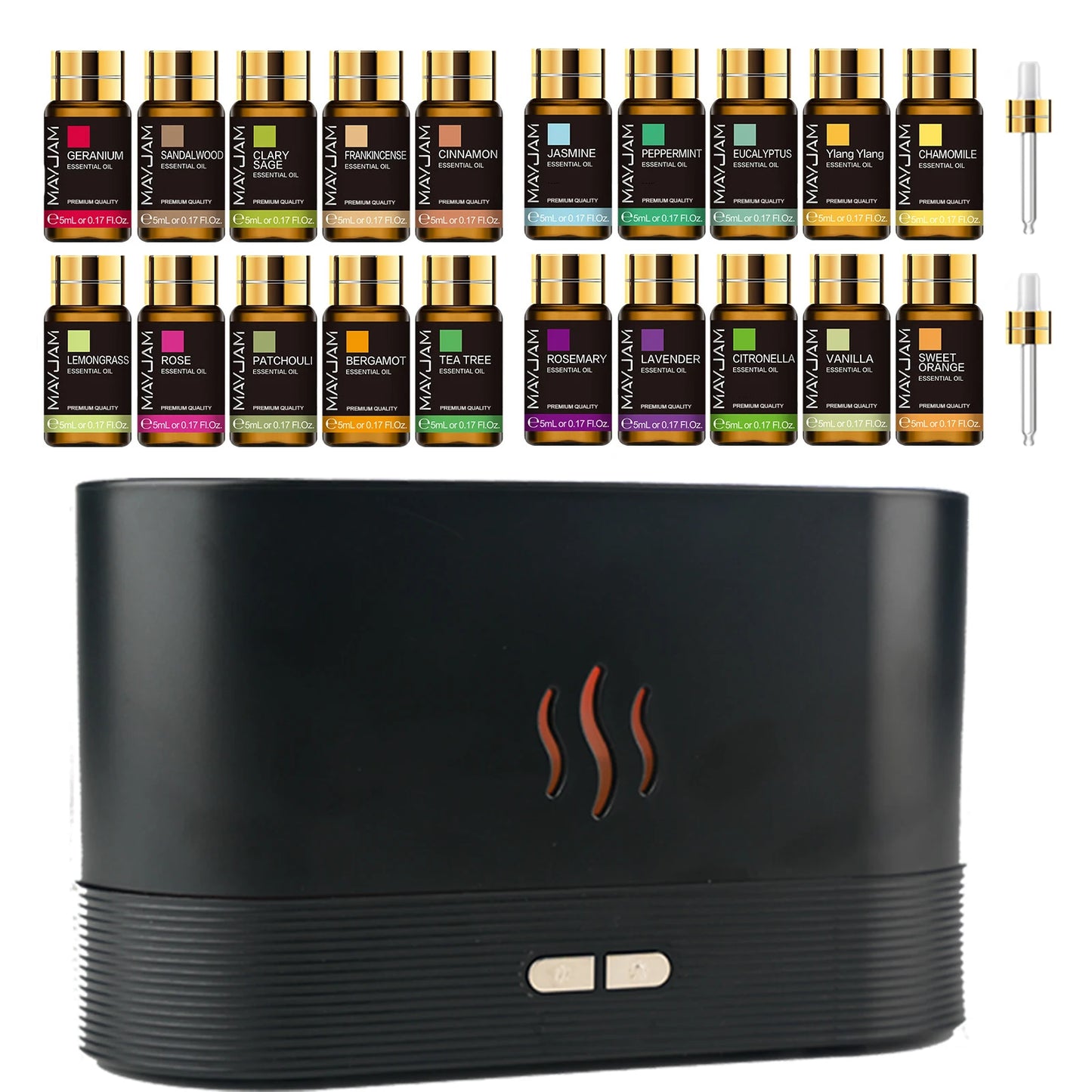 20 Bottles Essential Oils & Aroma Humidifier Set Lavender Jasmine Eucalyptus