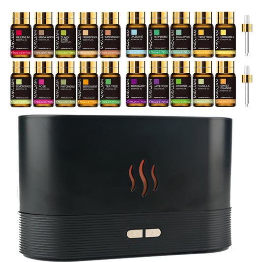 20 Bottles Essential Oils & Aroma Humidifier Set Lavender Jasmine Eucalyptus
