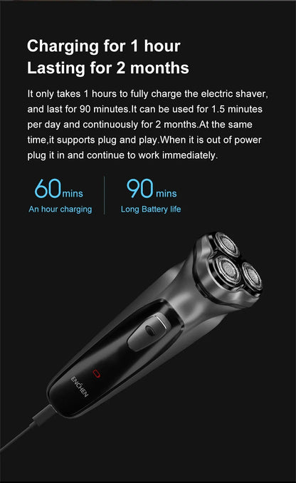 RDT Blackstone Electrical Rotary Shaver for Men 3D Floating Blade Washable Type-C USB Rechargeable