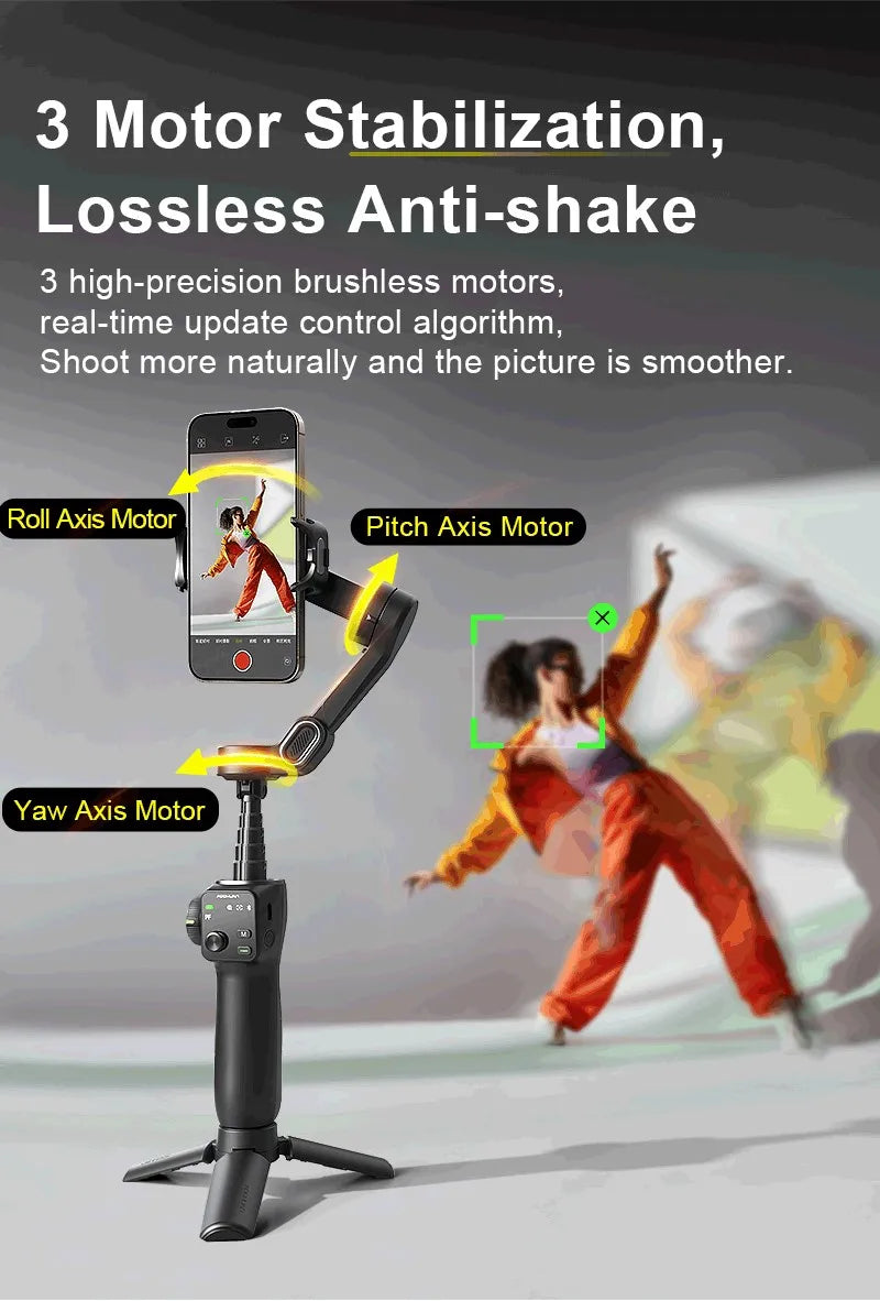 RDT 3-Axis Handheld Gimbal Phone Stabilizer with Extension Rod  8.0 Anti Shake Face Tracking for Phone Outdoor Shooting Vlog