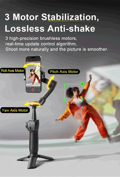 RDT 3-Axis Handheld Gimbal Phone Stabilizer with Extension Rod  8.0 Anti Shake Face Tracking for Phone Outdoor Shooting Vlog