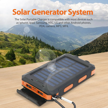RDT 20000mAh Solar Power Bank Portable Solar Charger Waterproof Dual 5V USB Ports 2 LED Light Flashlight