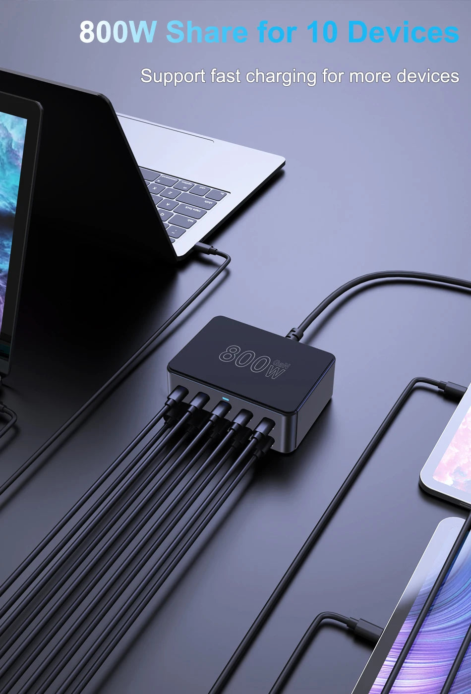 RDT 800W USB C Charger Multiport Fast Charging Station for iPhone 15 16