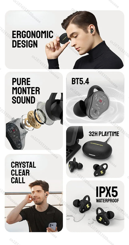 RDT Monster N-Lite 210 Mini Invisible Sports Earphones in-Ear Deep Bass Bluetooth 5.4 Waterproof Wireless Earbuds