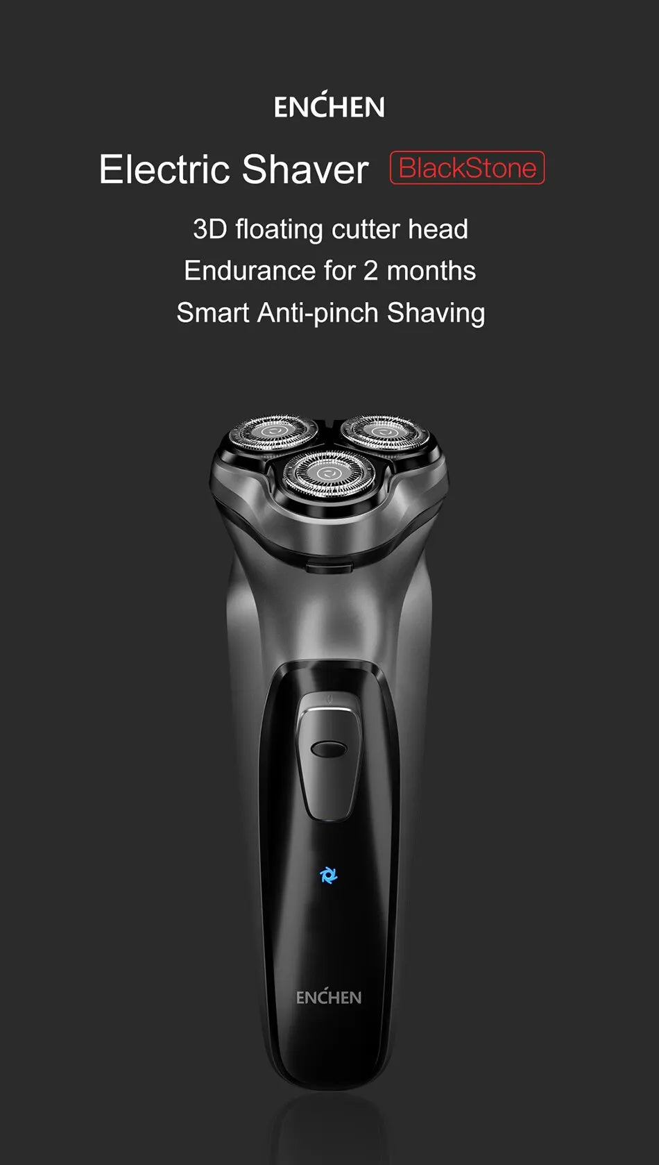 RDT Blackstone Electrical Rotary Shaver for Men 3D Floating Blade Washable Type-C USB Rechargeable