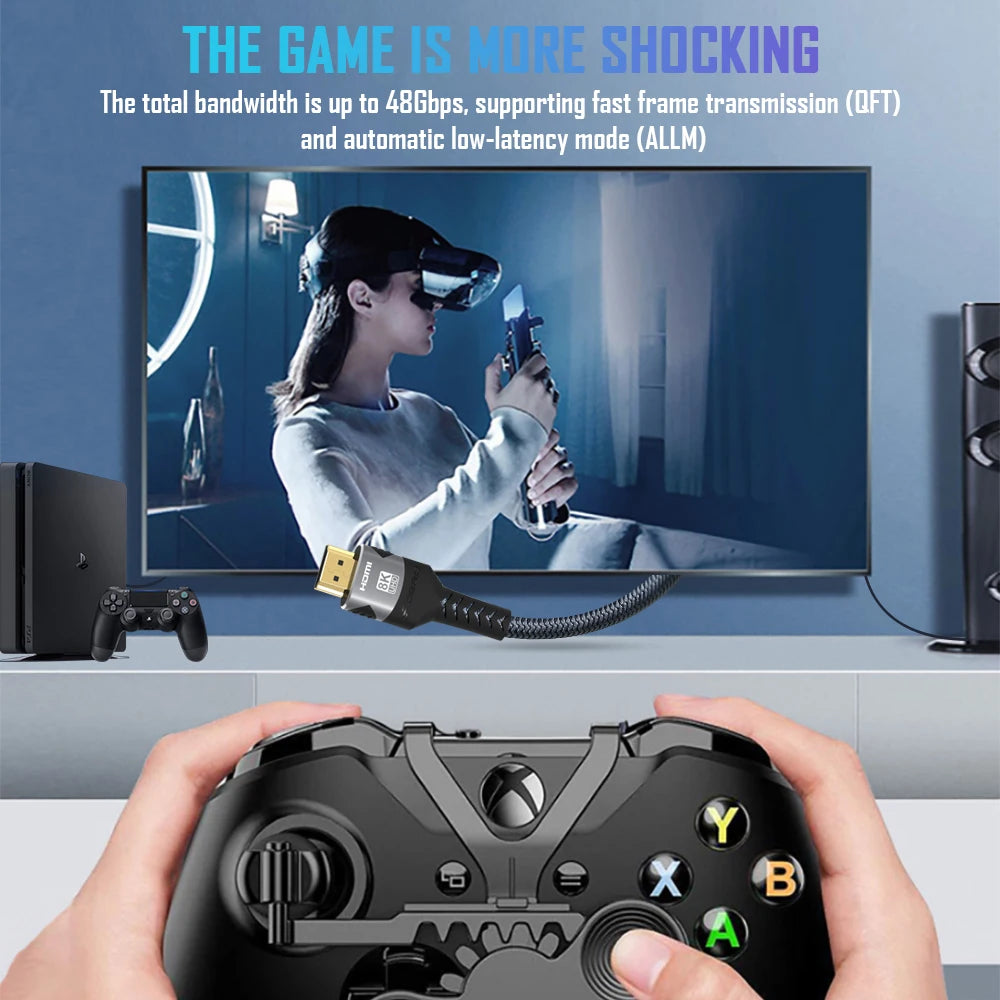 RDT 8K HDMI Cable 2.1 48Gbps  High Speed HDMI Braided Cord HDR 10 for Compatible Laptop/PS5