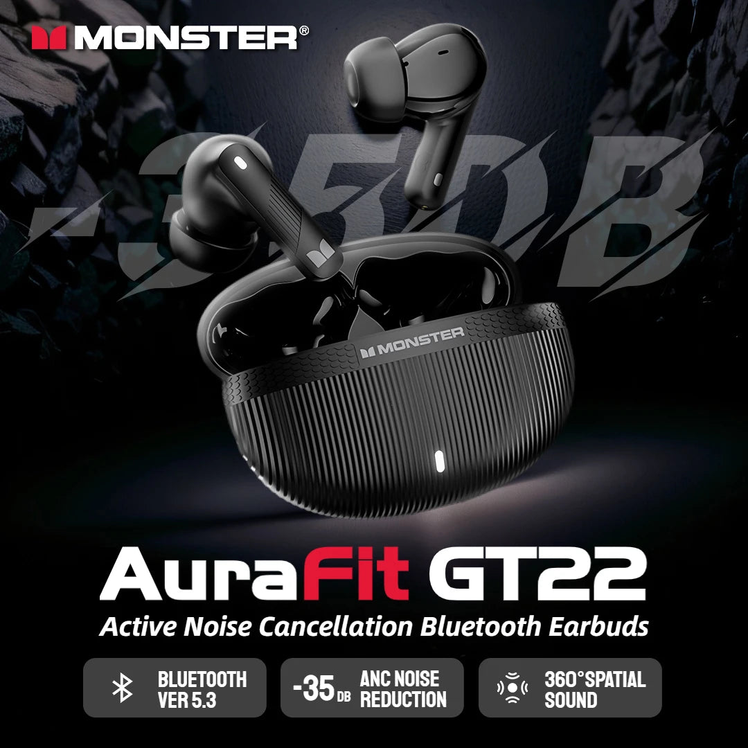 RDT Monster AuraFit Earbuds 360° Stereo Wireless Bluetooth Headphone ANC 5.3 Earphone