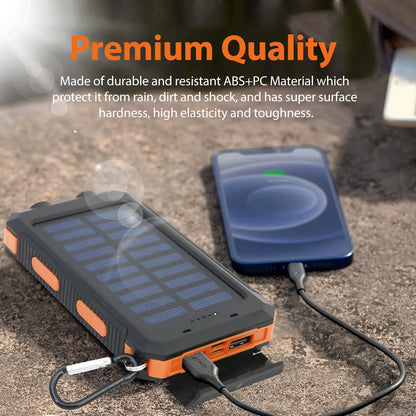 RDT 20000mAh Solar Power Bank Portable Solar Charger Waterproof Dual 5V USB Ports 2 LED Light Flashlight