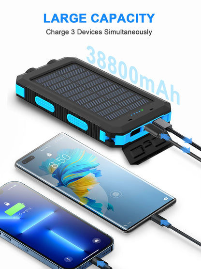 RDT Waterproof Outdoor Solar Power Bank 38800mAh Dual USB Travel Powerbanks For Camping