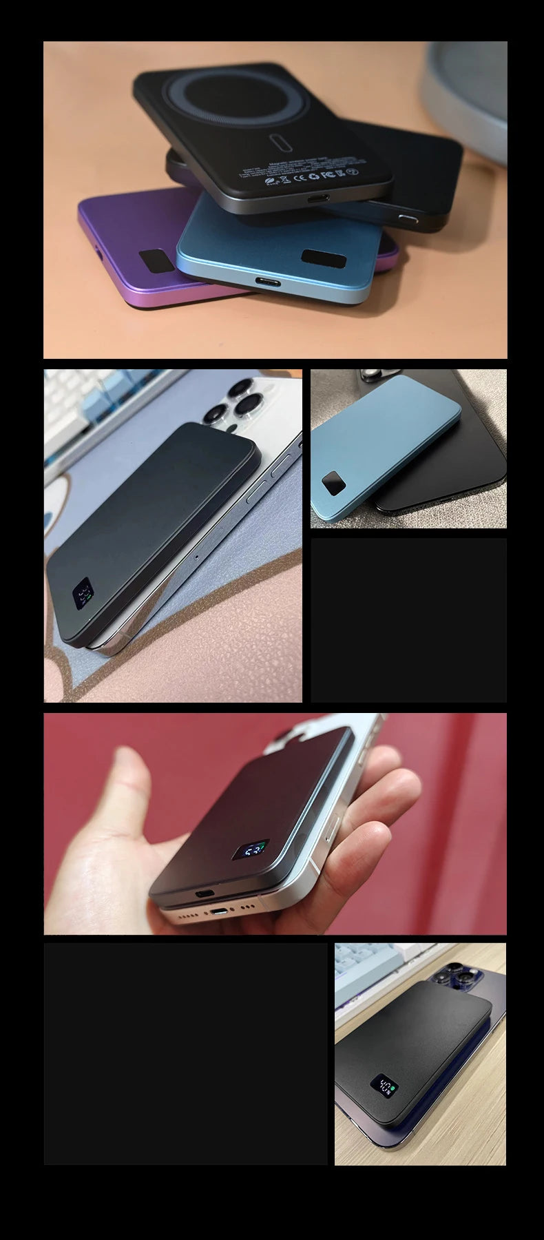 RDT Ultra Thin Power Bank for MagSafe, Fast Charging LED Display Portable Battery For iPhone Samsung Phone Airpods