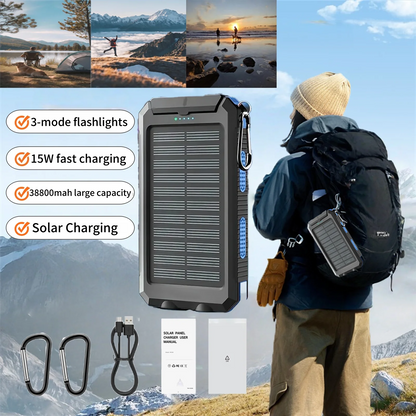 RDT Waterproof Outdoor Solar Power Bank 38800mAh Dual USB Travel Powerbanks For Camping