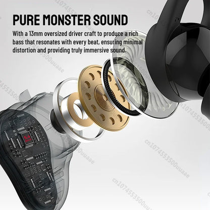 RDT Monster N-Lite 210 Mini Invisible Sports Earphones in-Ear Deep Bass Bluetooth 5.4 Waterproof Wireless Earbuds