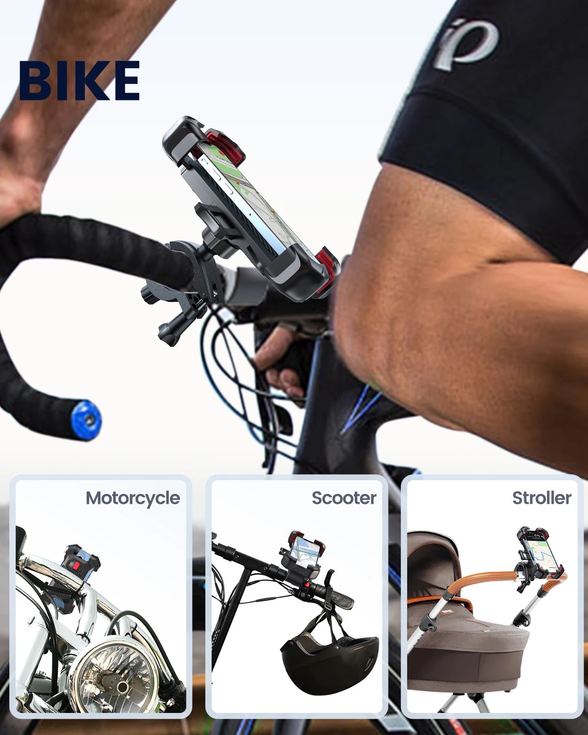 RDT Joyroom Bike Phone Holder 360° View Universal Bicycle Phone Holder for 4.7-7 inch Mobile Phone Stand Shockproof Bracket GPS Clip