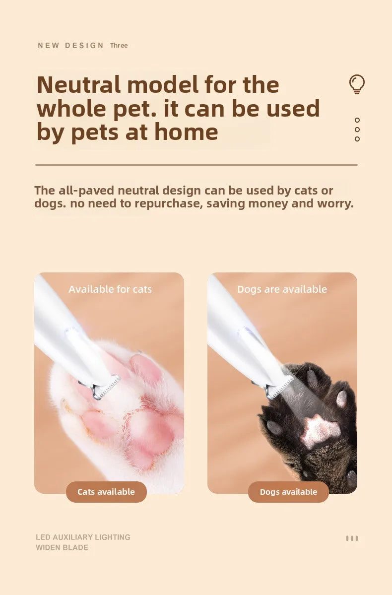 RDT Pet Grooming Clippers Dog Cat LED Light Waterproof Electric Trimmer for Paws Feet