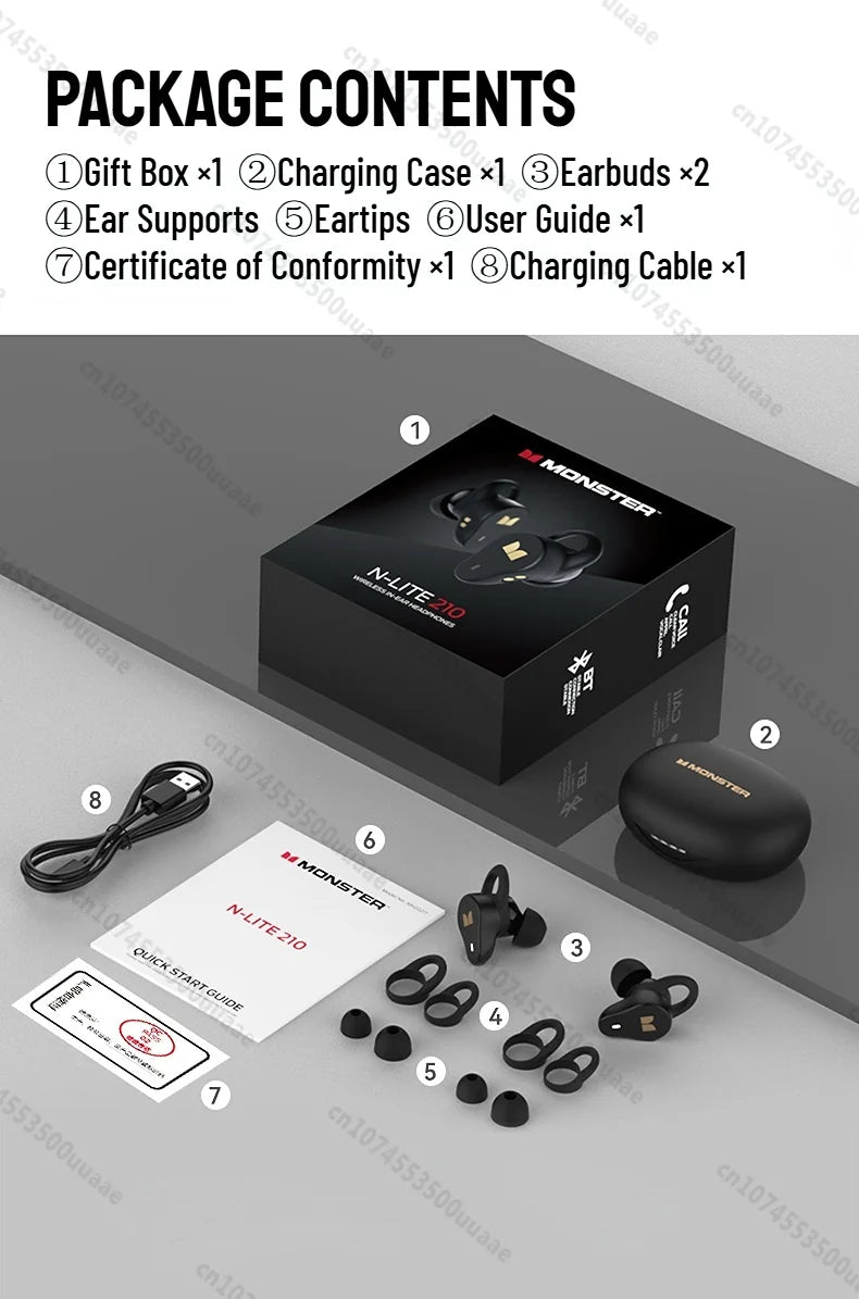 RDT Monster N-Lite 210 Mini Invisible Sports Earphones in-Ear Deep Bass Bluetooth 5.4 Waterproof Wireless Earbuds