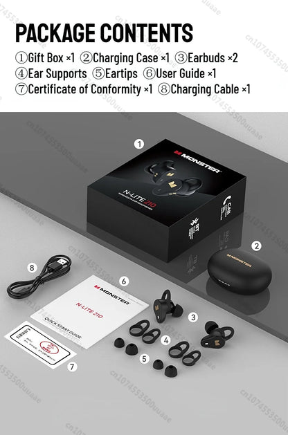 RDT Monster N-Lite 210 Mini Invisible Sports Earphones in-Ear Deep Bass Bluetooth 5.4 Waterproof Wireless Earbuds