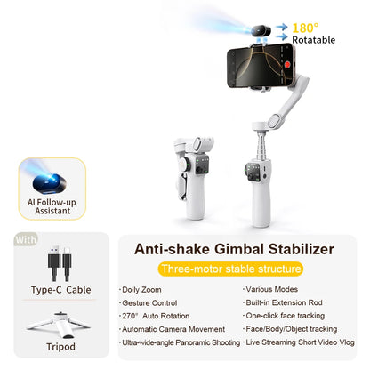 RDT 3-Axis Handheld Gimbal Phone Stabilizer with Extension Rod  8.0 Anti Shake Face Tracking for Phone Outdoor Shooting Vlog