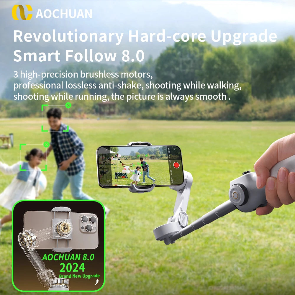 RDT 3-Axis Handheld Gimbal Phone Stabilizer with Extension Rod  8.0 Anti Shake Face Tracking for Phone Outdoor Shooting Vlog