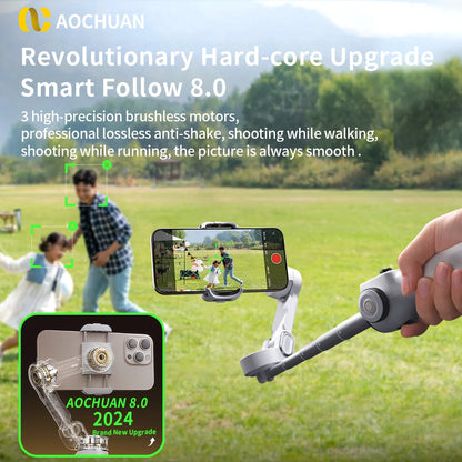 RDT 3-Axis Handheld Gimbal Phone Stabilizer with Extension Rod  8.0 Anti Shake Face Tracking for Phone Outdoor Shooting Vlog