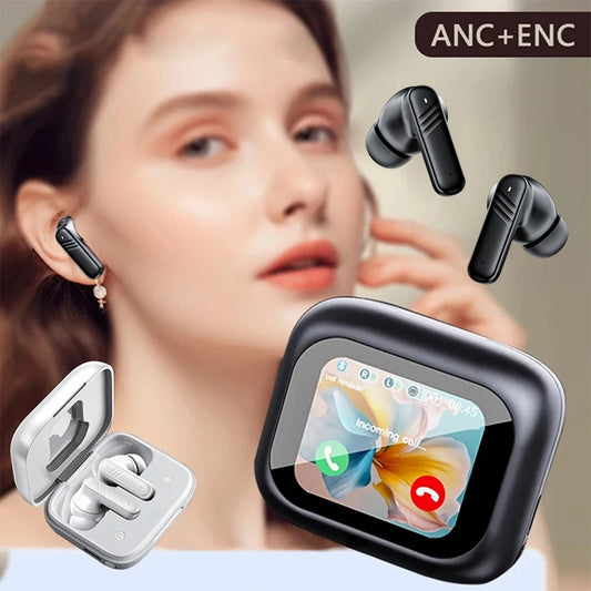 RDT New Full Touch Screen Headphones ANC Bluetooth 5.4 Noise Cancelling Earphones HiFi Stereo Wireless In-Ear ENC Earbuds With Mic