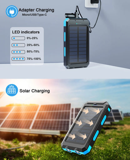 RDT Waterproof Outdoor Solar Power Bank 38800mAh Dual USB Travel Powerbanks For Camping