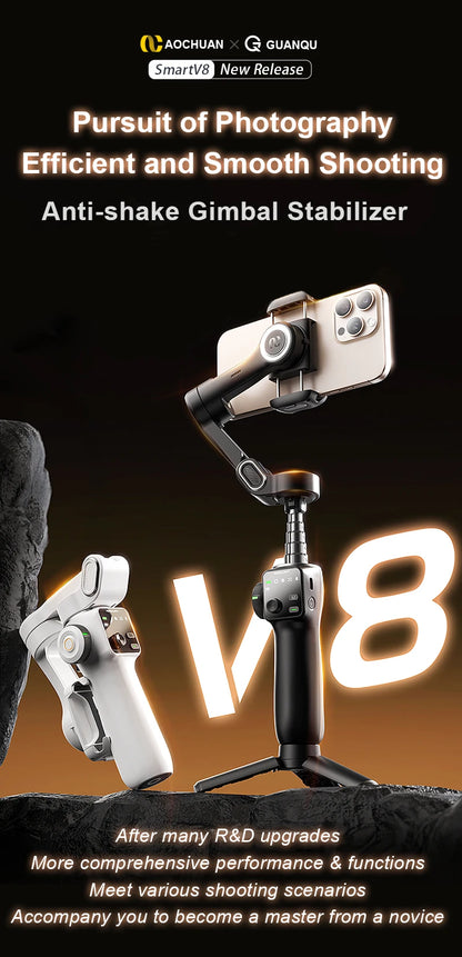 RDT 3-Axis Handheld Gimbal Phone Stabilizer with Extension Rod  8.0 Anti Shake Face Tracking for Phone Outdoor Shooting Vlog