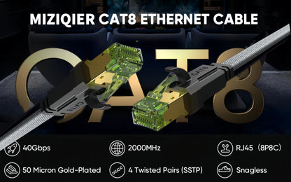 RDT long CAT 8 Flat Network Internet Cable 40Gbps LAN Cable Patch Cord for Modem Router Gaming PC PS4/5/6 Xbox