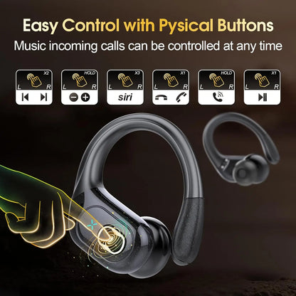 RDT TWS Sports Earbuds Bluetooth 5.4 Bass Wireless Headphones LED, Touch Hands-free Earphone Noise Cancelling, Waterproof