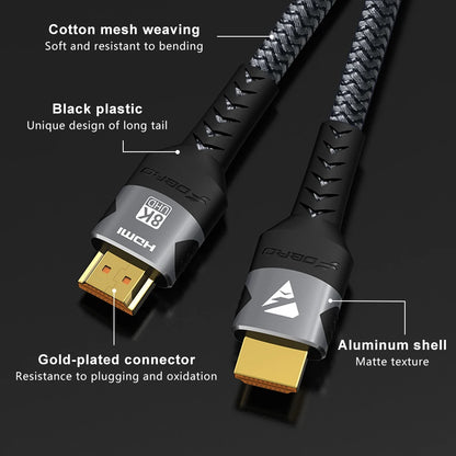 RDT 8K HDMI Cable 2.1 48Gbps  High Speed HDMI Braided Cord HDR 10 for Compatible Laptop/PS5