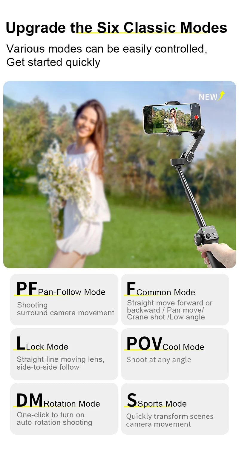 RDT 3-Axis Handheld Gimbal Phone Stabilizer with Extension Rod  8.0 Anti Shake Face Tracking for Phone Outdoor Shooting Vlog