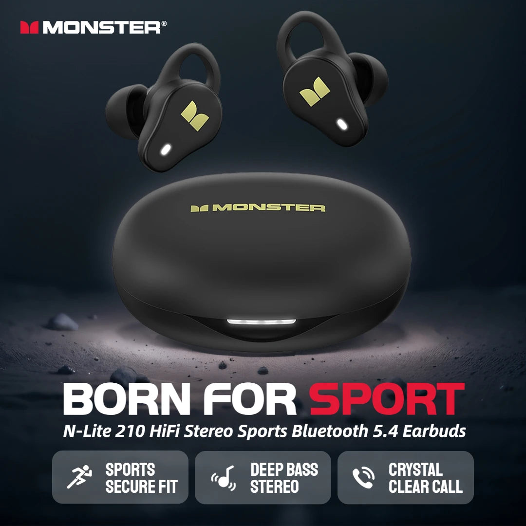 RDT Monster N-Lite 210 Mini Invisible Sports Earphones in-Ear Deep Bass Bluetooth 5.4 Waterproof Wireless Earbuds