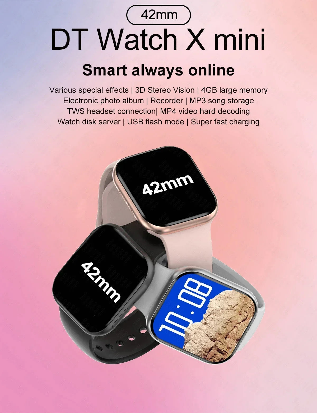 RDT 2025 New Original DT Watch10 Mini 4GB Memory  HD Music 3D Surround Bluetooth Call Waterproof Smart Watch