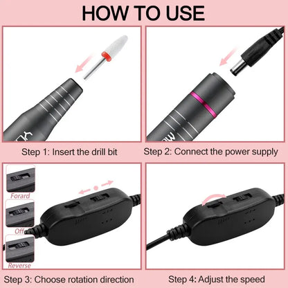 RDT Electric Nail Drill 30000RPM Kit for Acrylic Gel Nails Manicure Pedicure
