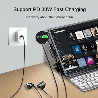 RDT USB Type C to 3.5mm Headphone and Charger Adapter 30W Fast Charging Splitter With Aux Audio