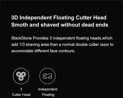 RDT Blackstone Electrical Rotary Shaver for Men 3D Floating Blade Washable Type-C USB Rechargeable