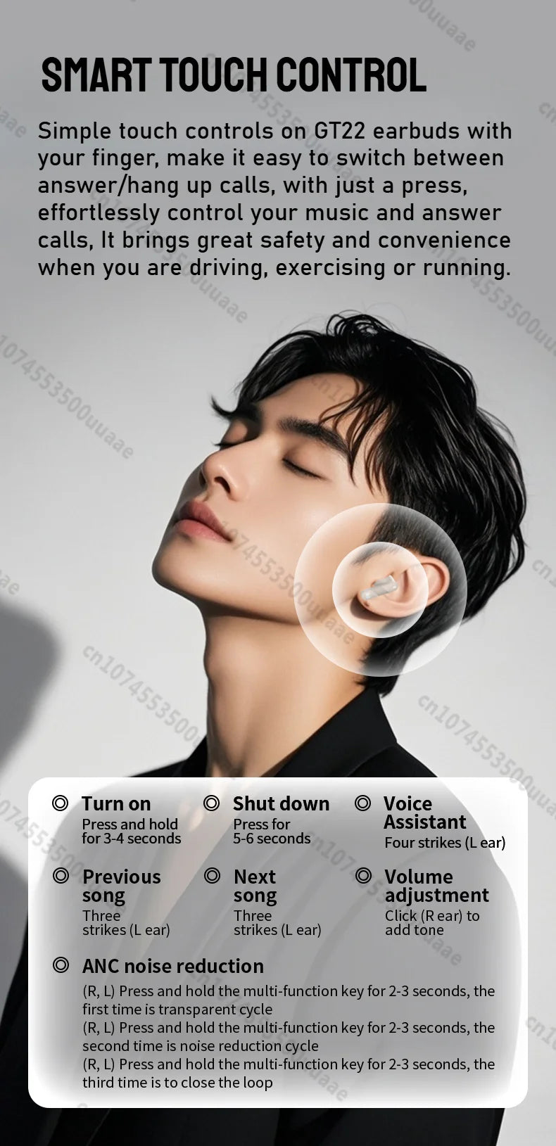 RDT Monster AuraFit Earbuds 360° Stereo Wireless Bluetooth Headphone ANC 5.3 Earphone